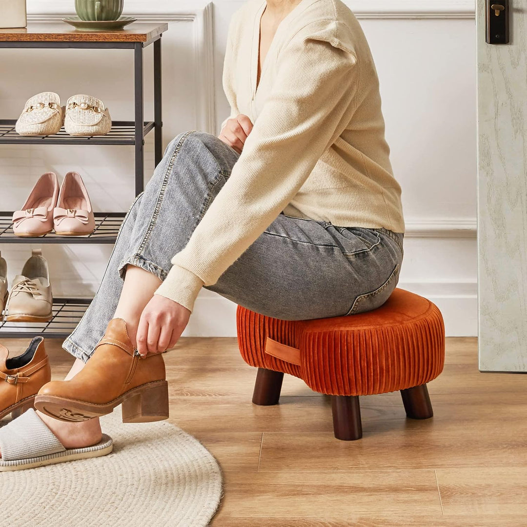 YMYNY Fusshocker, Sitzbank mit Griff, Gebogener Tritthocker mit weichem Sitzkissen, Gepolsterter Hoc