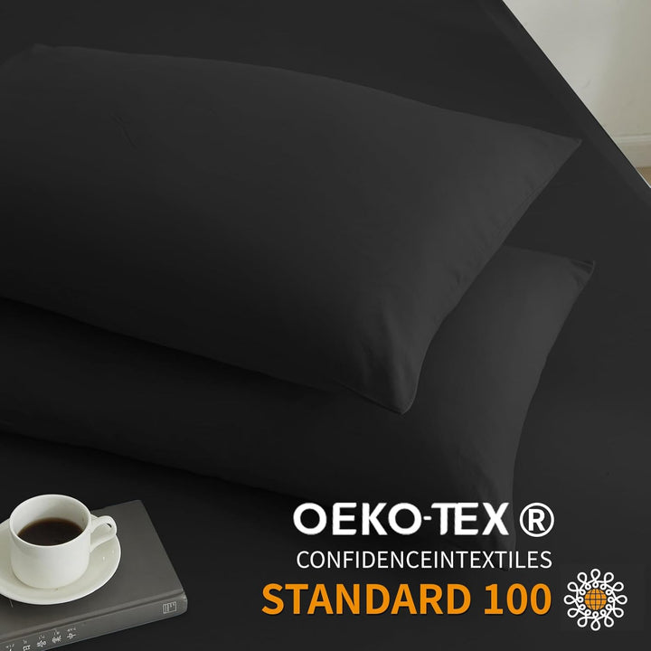 Luowei Bettwäsche 155x220 3teilig Schwarz Uni Einfarbig 110g/m² weich Mikrofaser 1 Bettbezug und 2er