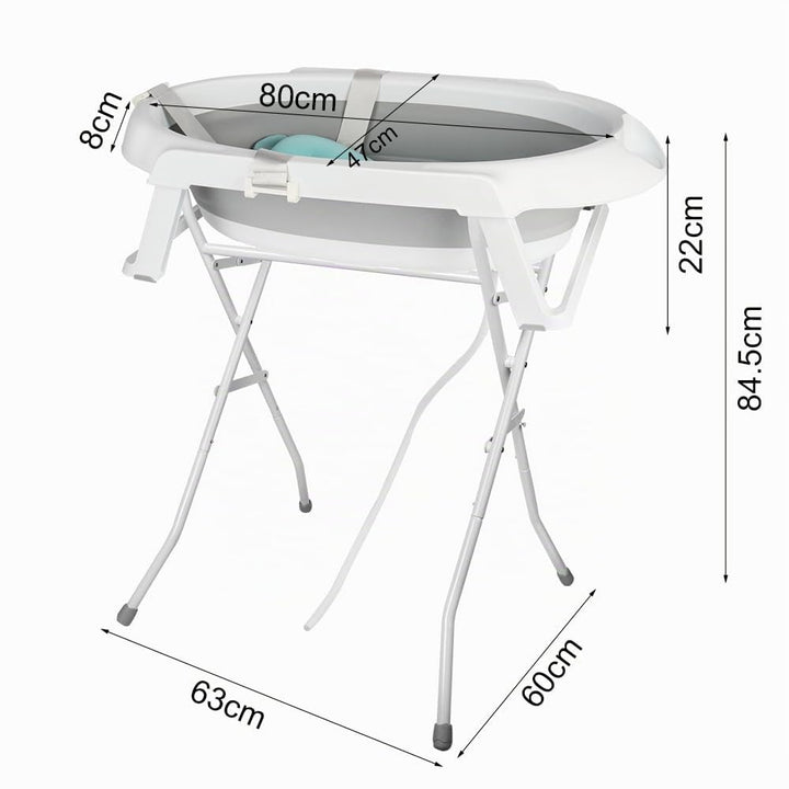 Faltbare Babybadewanne mit Stahlhalterung, ergonomisches Badewannenkissen und Ablaufschlauch – faltb