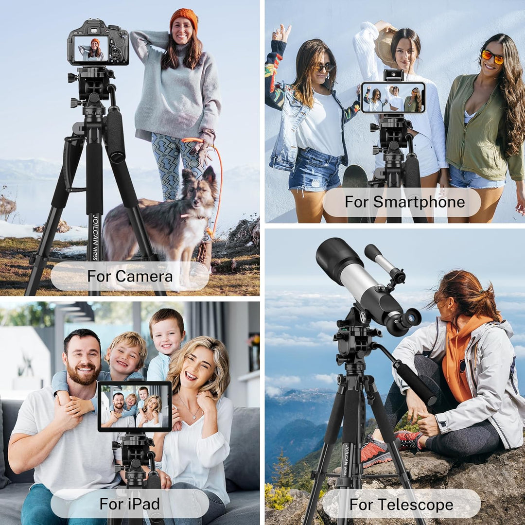 JOILCAN Kamera Stativ Ständer 190cm, Leichtes Dreibeinstativ mit Handy/Tablette Halterung für Smartp