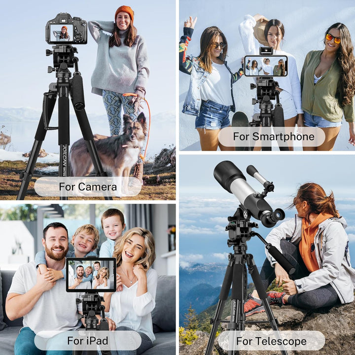 JOILCAN Kamera Stativ Ständer 190cm, Leichtes Dreibeinstativ mit Handy/Tablette Halterung für Smartp