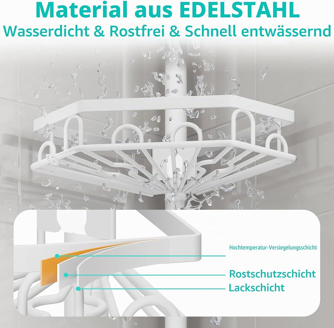 HapiRm Teleskopstange Duscheckregal Teleskop - Teleskopregal, 70-276cm | 4 Tier rostfrei Teleskop Ba