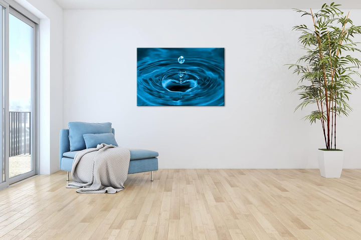 deyoli Wassertropfen schlagen Wellen Format 100x70 Effekt: Monocrome Blau als Leinwandbild, Motiv fe