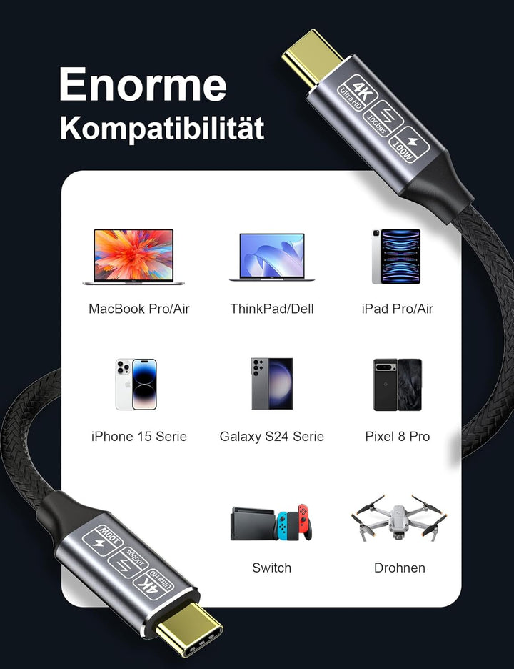 CAKOBLE 2Pack usb c auf usb c kabel 1m,USB 3.1 Gen2 Typ C,10 Gbps Datenübertragung,100W 20V/5A Schne