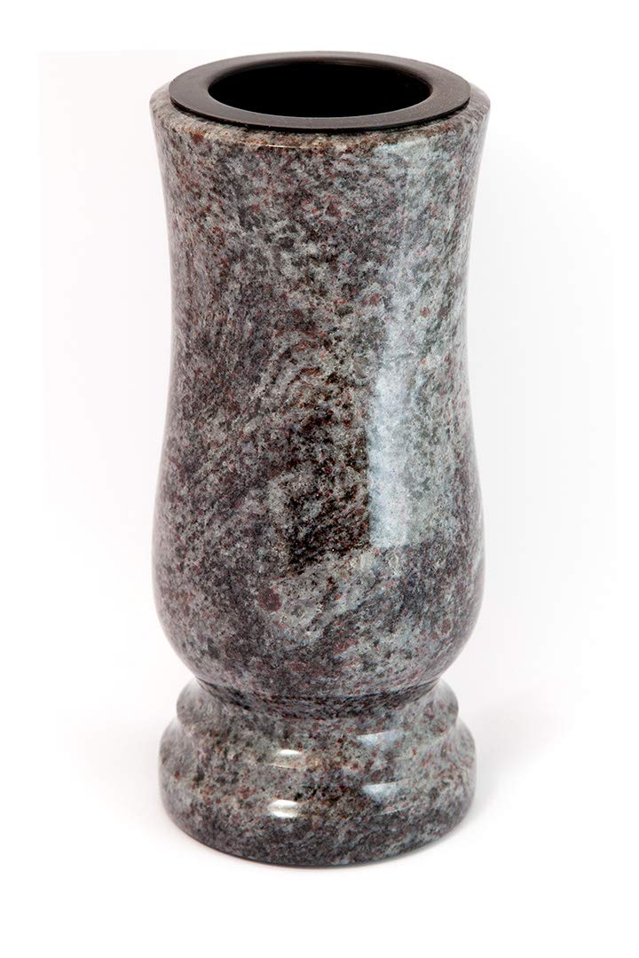 Afterglow Stilvolle Grabvase aus echtem Granit Orion hell Höhe 20 cm/Ø 10 cm Grabschmuck wetterfest