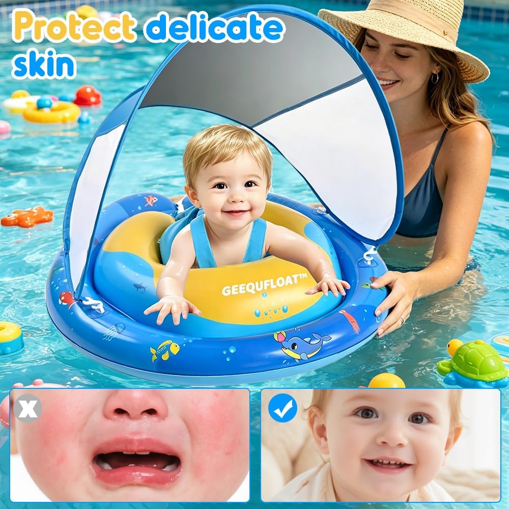 Baby Schwimmring, Schwimmring Baby mit UPF50+ Abnehmbarem Sonnendach, Kleinkind Pool Schwimmring mit