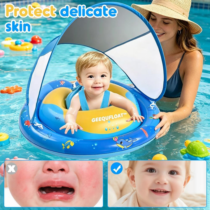 Baby Schwimmring, Schwimmring Baby mit UPF50+ Abnehmbarem Sonnendach, Kleinkind Pool Schwimmring mit