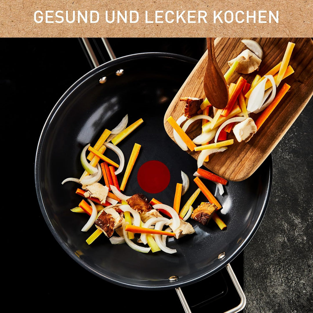 Tefal Nordica Edelstahl-Wokpfanne 28 cm, Antihaftversiegelung, integrierter Thermo-Signal Temperatur