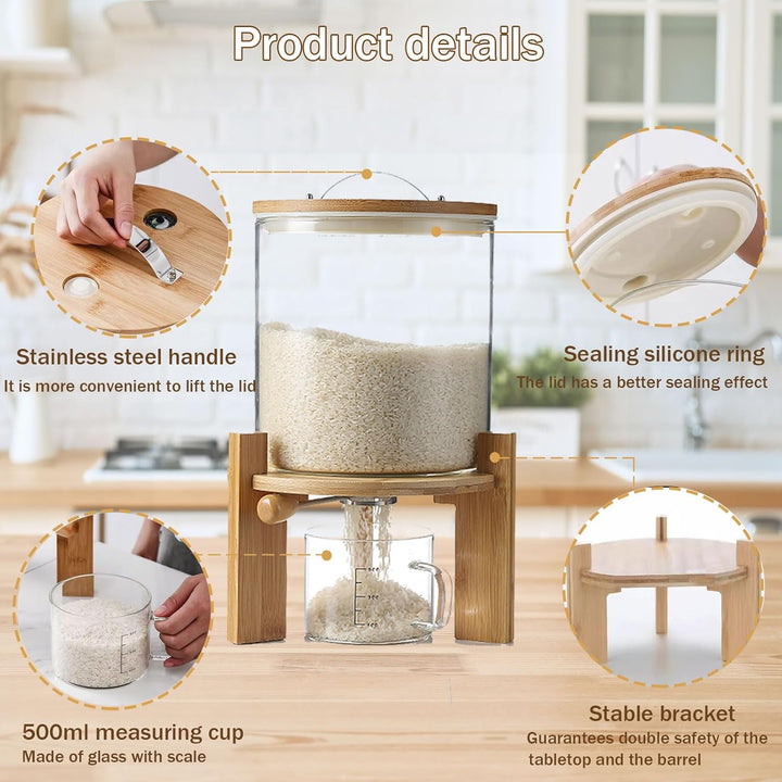 Reisspender, Müslispender für Kleine Körner, Lebensmittelspender Glas mit Luftdichter Deckel, 5/7.5L