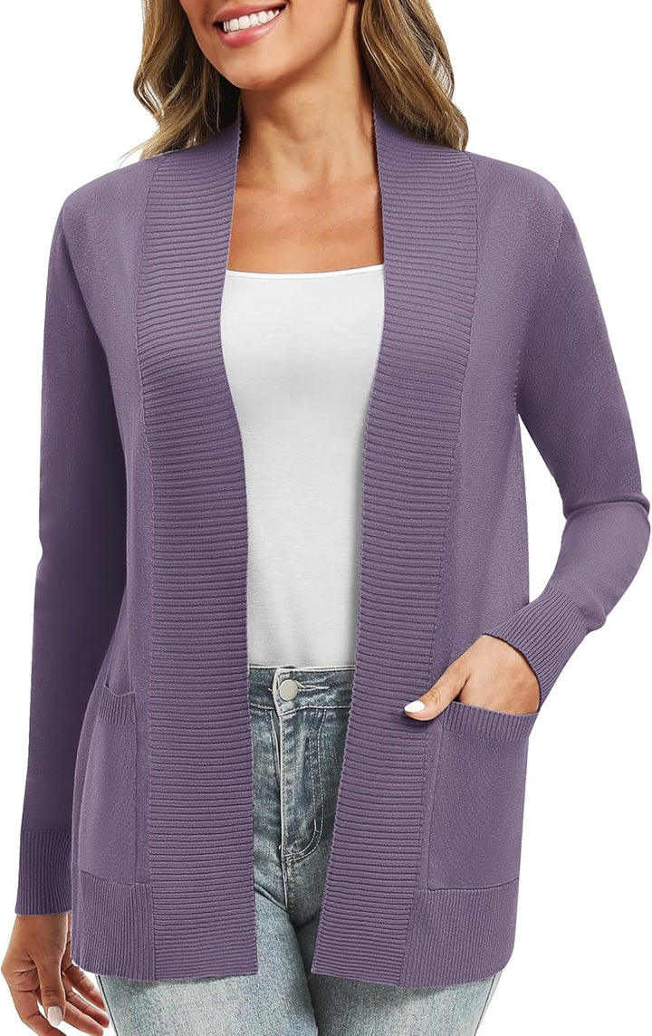 EXCHIC Damen Lange Ärmel Gestrickt Strickjacke Leicht Gemütlich Offene Vorderseite Lange Freizeitjac