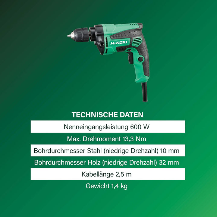 HIKOKI -Elektronik Bohrschrauber D10VC3 (600 Watt,230V,im Karton)