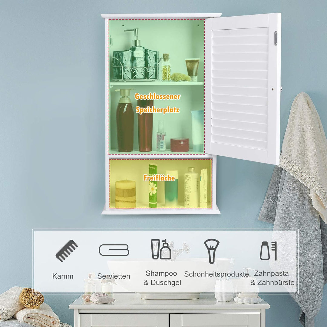 GOPLUS Hängeschrank weiss, Badezimmerschrank mit verstellbarem Fächer & Ablage, Badschrank, Küchensc