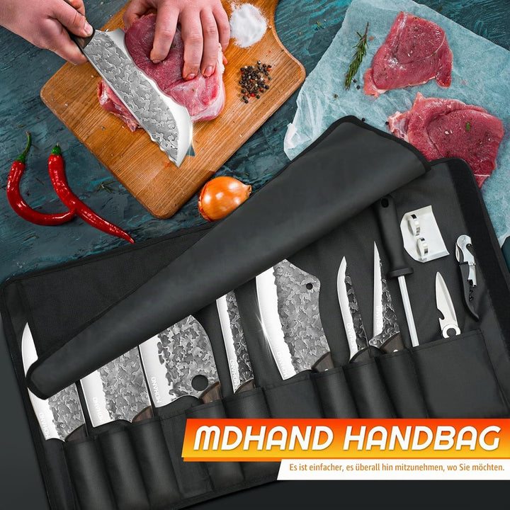 MDHAND Metzgermesser Set, 14pcs Küchenmesser Set mit Rolltasche, Scharfes Hackmesser Messerset, High
