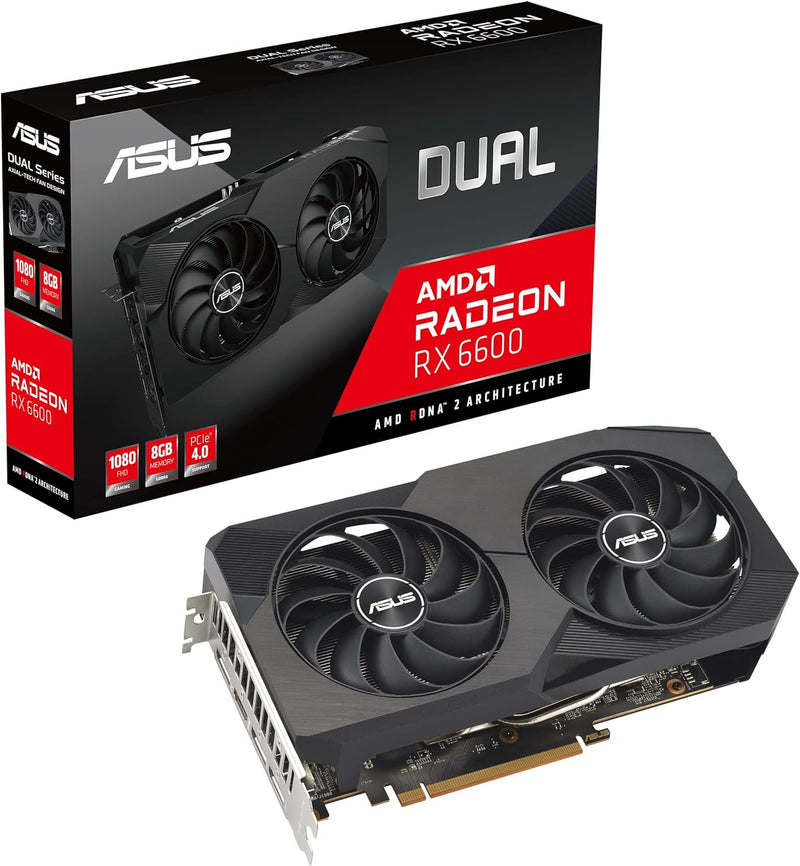 ASUS Dual Radeon RX 6600 V2 8GB GDDR6 Gaming Grafikkarte (AMD Radeon RX6600, PCIe 4.0, 1x HDMI 2.1,