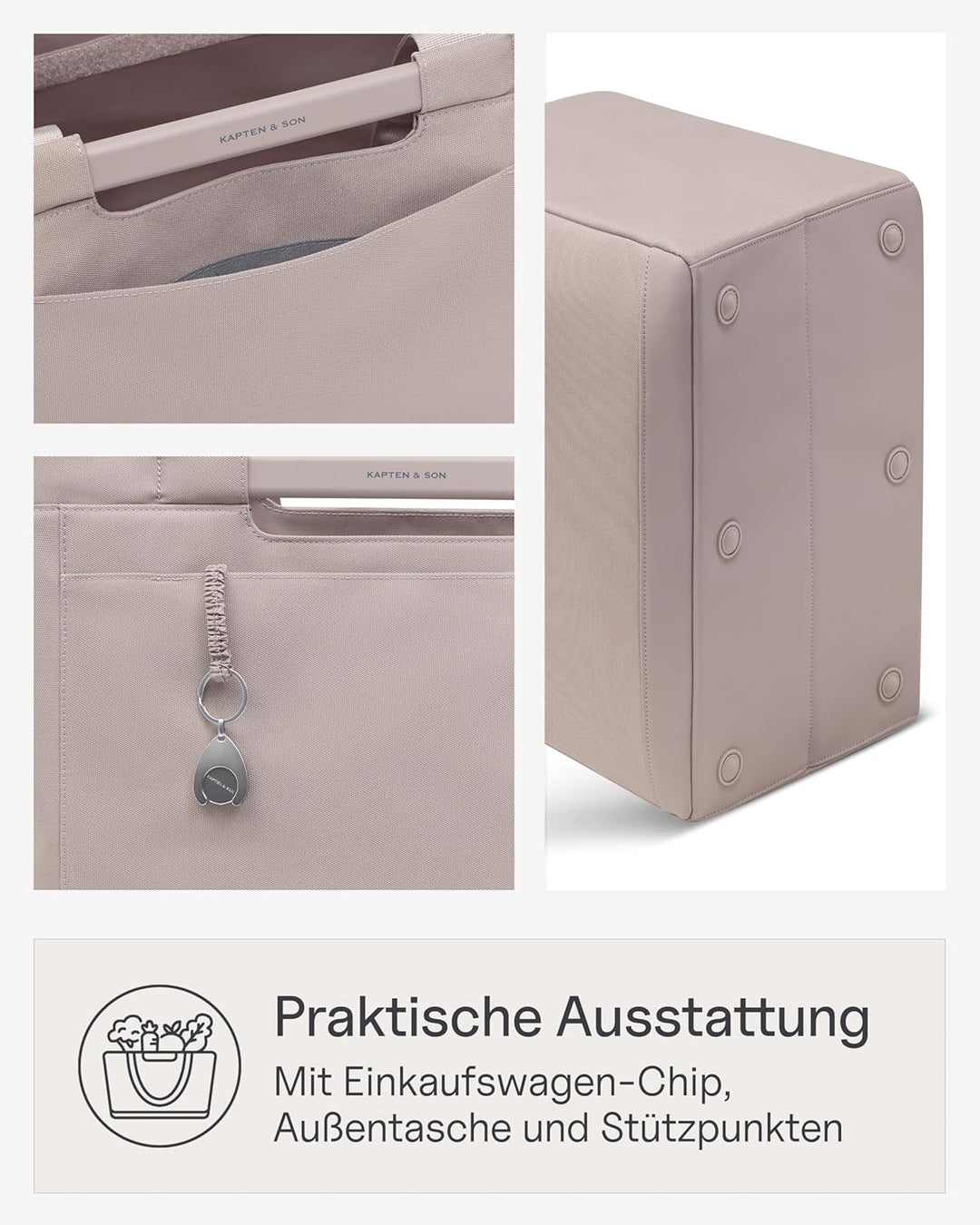 Kapten & Son Vaasa Einkaufskorb faltbar Muted Rose 25 L | Korb Rosa stabil | Inklusive Einkaufswagen