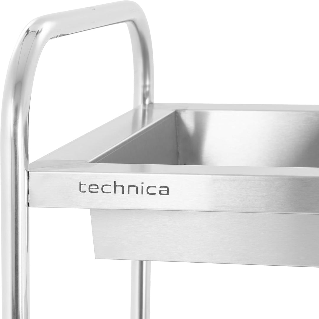 TECHNICA Servierwagen Edelstahl 3 Etagen mit Rollen & Bremse Rundgriff - Tiefe Regale 860x540x940mm