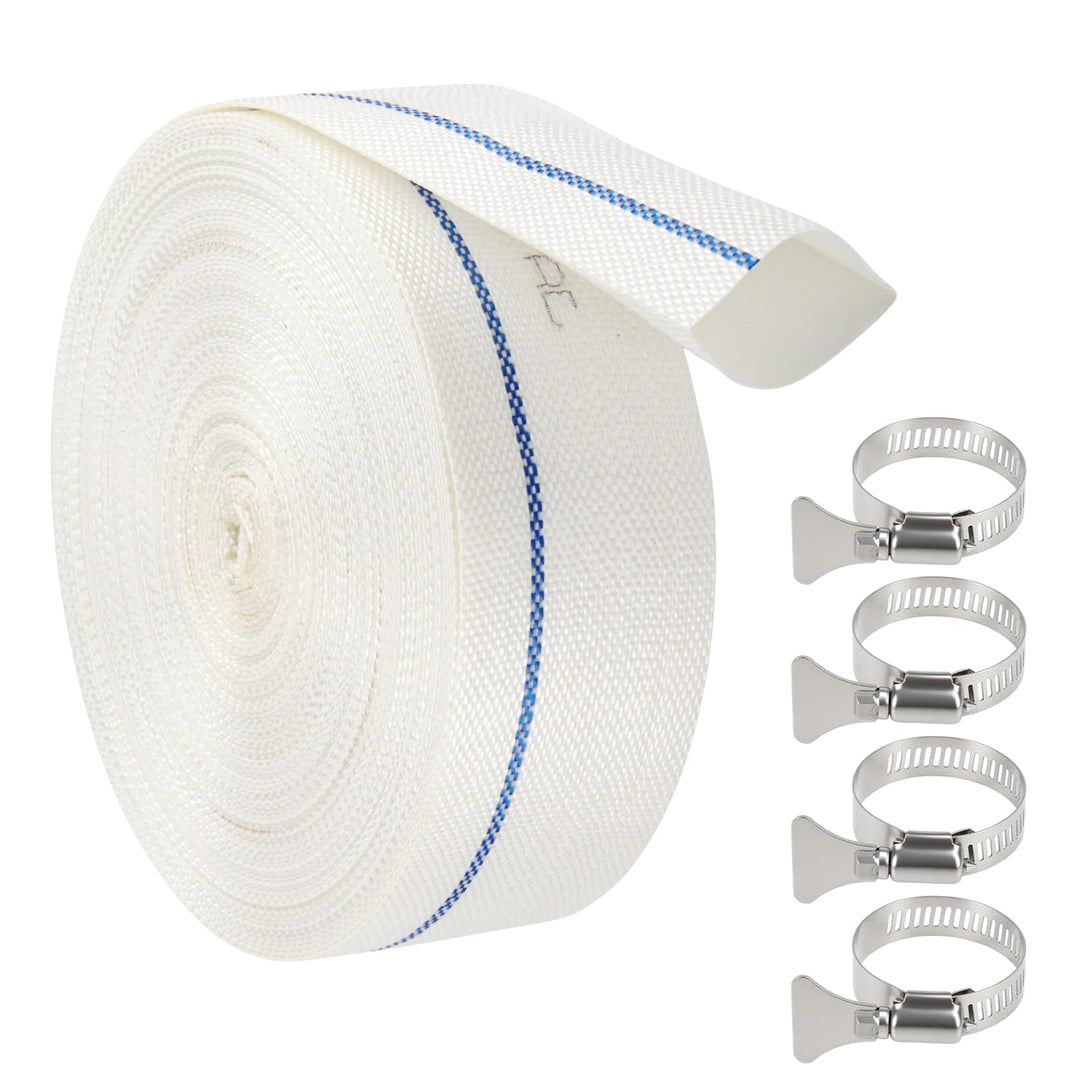 Gewebeschlauch Flachschlauch Ø 38 MM (1 1/2 Zoll) Bauschlauch | Industrieschlauch mit 4 Schellen zur