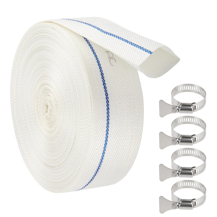 Gewebeschlauch Flachschlauch Ø 38 MM (1 1/2 Zoll) Bauschlauch | Industrieschlauch mit 4 Schellen zur