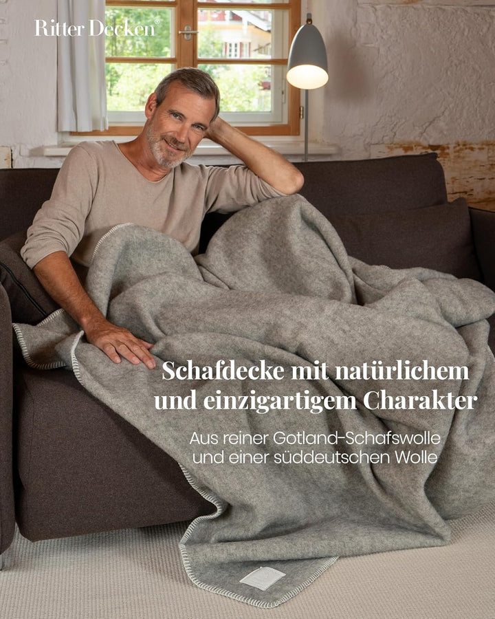 Ritter Decken Gotland Wolldecke 150x100cm | Echt &amp; Naturbelassen | 50% Gotland-Wolle &amp; 50% Süddeutsc