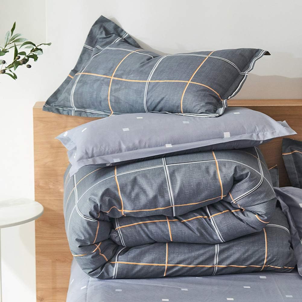 ED-Lumos 4 teilig Bettgarnitur Bettwäsche Set Bettbezug Betttuch Kopfkissenbezug Polyester Grau mit