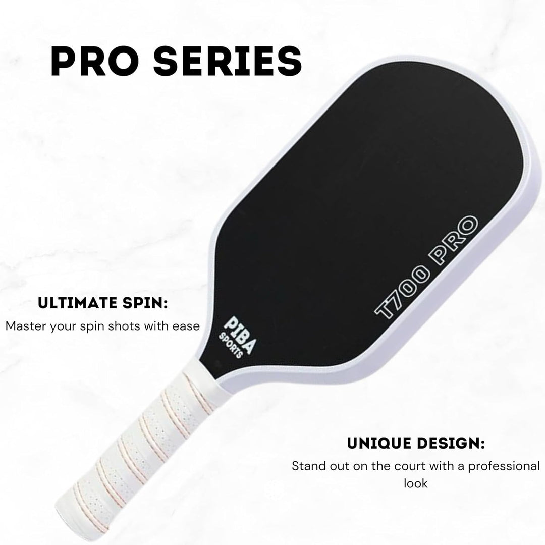 PRO Pickleball Schläger – T700 Carbon, 16mm Honeycomb, Angeraute Oberfläche für Top Spin, Verlängert