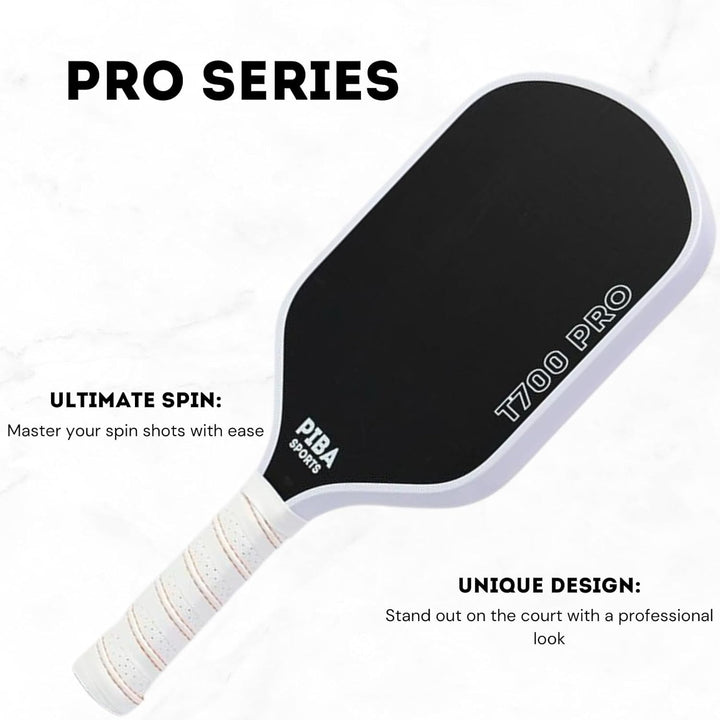 PRO Pickleball Schläger – T700 Carbon, 16mm Honeycomb, Angeraute Oberfläche für Top Spin, Verlängert