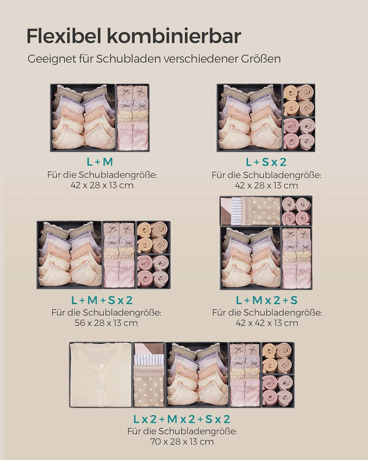 SONGMICS Aufbewahrungsbox für Schublade, 12er Set, Schubladen Organizer, Faltbox, Unterwäsche Organi