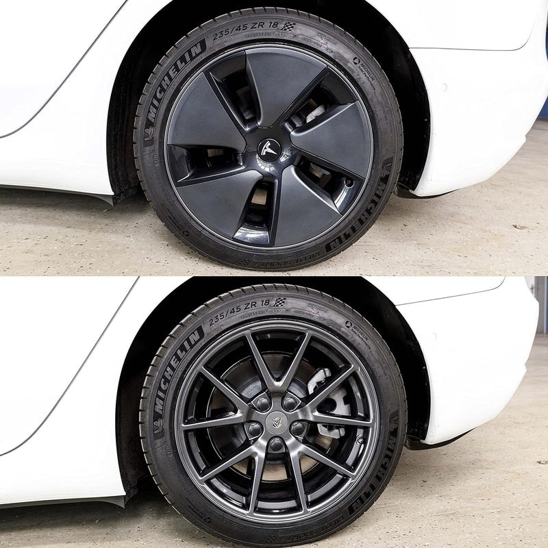 Tesvolution® Radnabenabdeckung für Tesla Model 3 2017-2023 - Aero Radkappen Radmutternset mit Abdeck