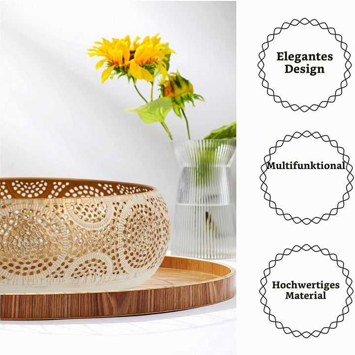 JAZUIHA Obstschale Modern 2er Set, Dekoschale Gold, Obstkorb aus Metall Runde Dekorative Schale Gold