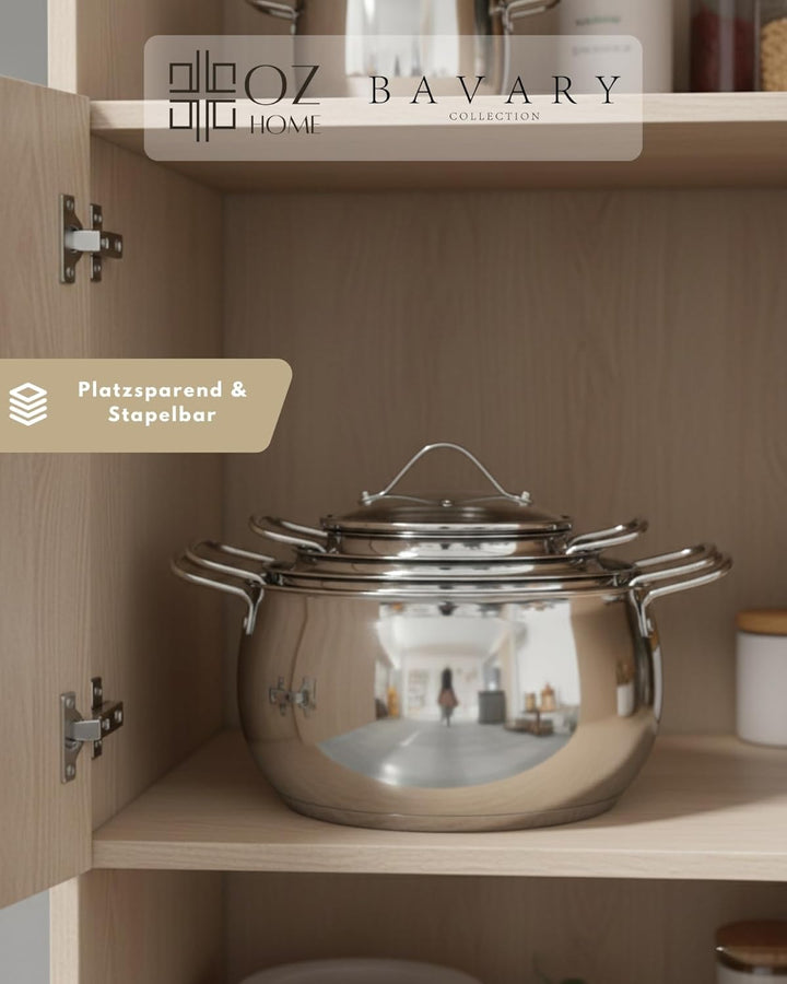 Bavary Kochtopfset 8-teilig – Edelstahl 18/10 Topfset Induktion – Cookware Set mit hitzebeständigen