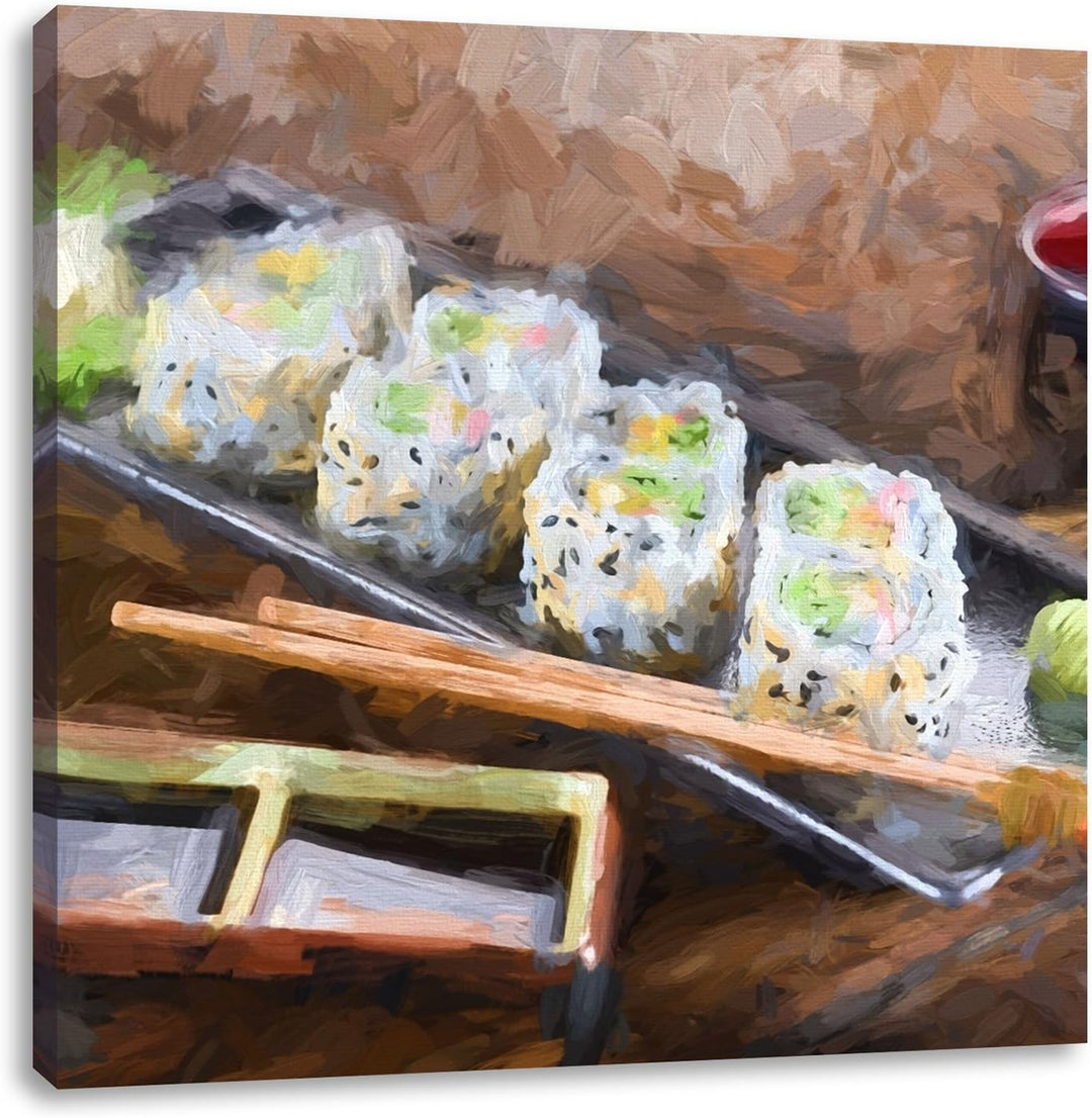 Pixxprint köstliche Inside Out Sushi Rollen, Format: 70x70 auf Leinwand, 70x70