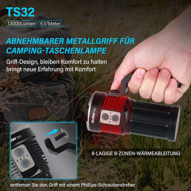 Wurkkos TS32 Taschenlampe USB C Wiederaufladbar, 15000 Lumen Taschenlampe mit leistungsstarken 12*Ni