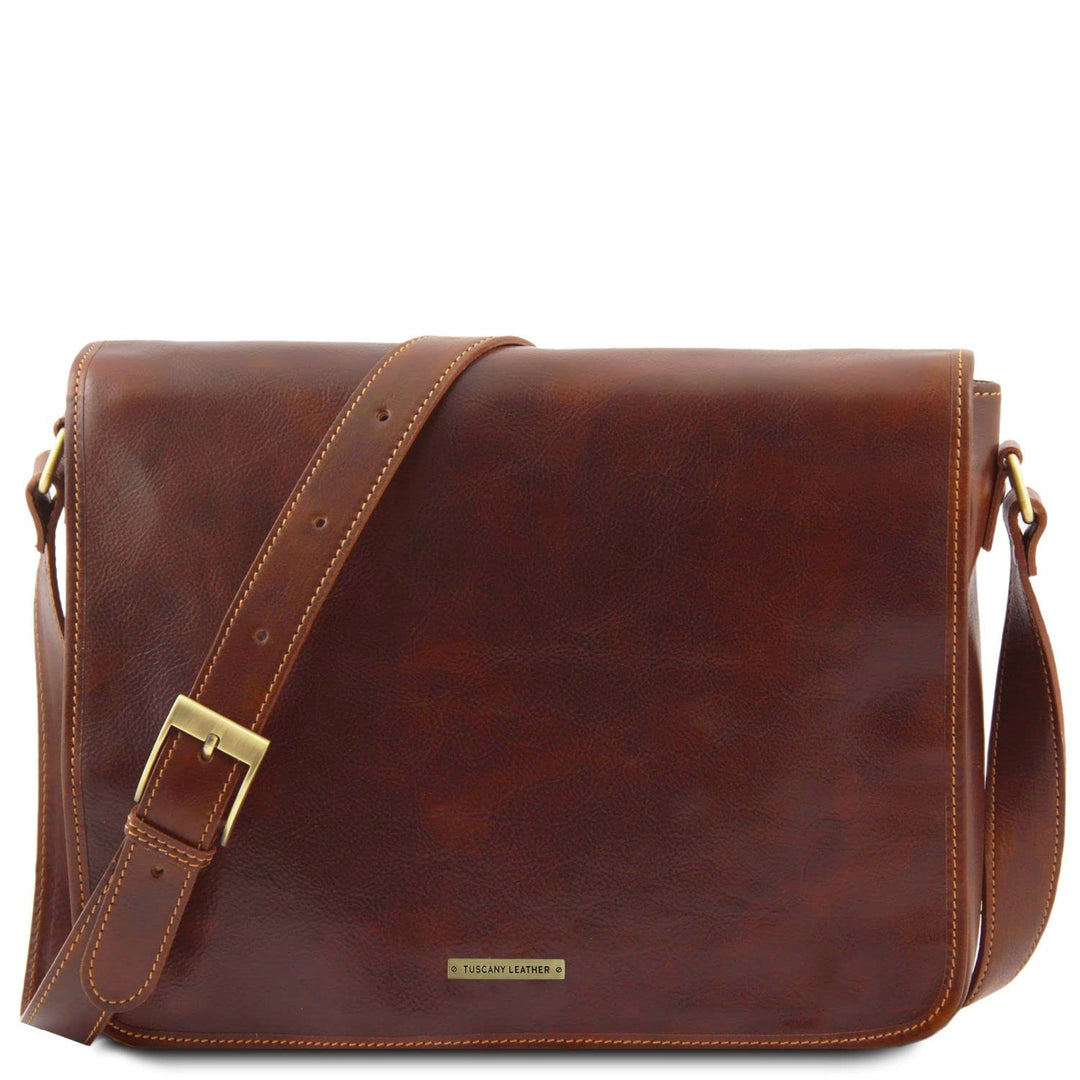 Tuscany Leather Messenger double Tasche mit Laptopfach aus Leder Braun, Braun
