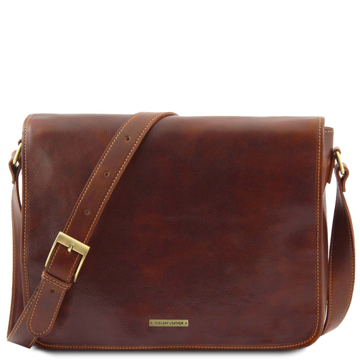Tuscany Leather Messenger double Tasche mit Laptopfach aus Leder Braun, Braun