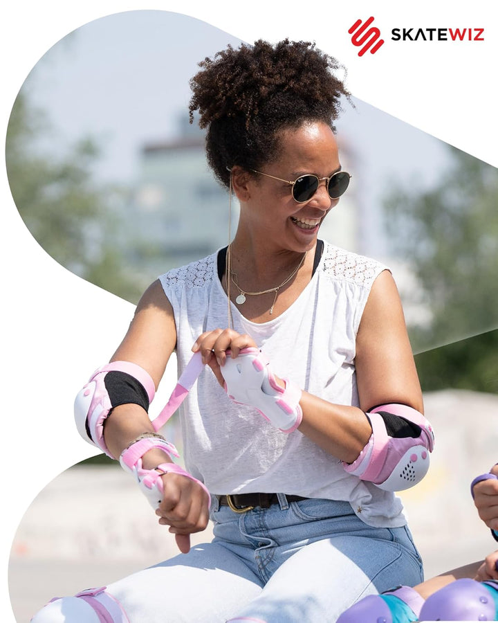 SKATEWIZ Skate Protektoren für Kinder & Erwachsene in 6 Farben - Knieschützer Kinder Set [6pc] SMASH