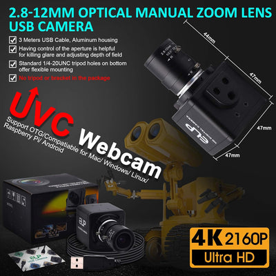 ELP 4K Optischem Zoom USB-Kamera,Ultra HD IMX317-Sensor-Webcam mit 2,8-12 mm Varifokalobjektiv,3840
