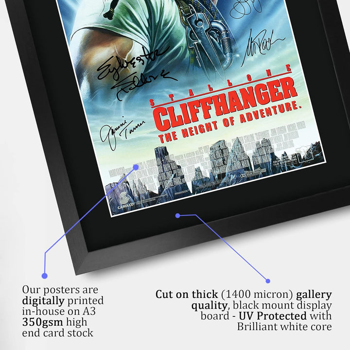HWC Trading FR A3 Cliffhanger Sylvester Stallone Gifts Gedrucktes Poster, signiertes Autogramm, Bild