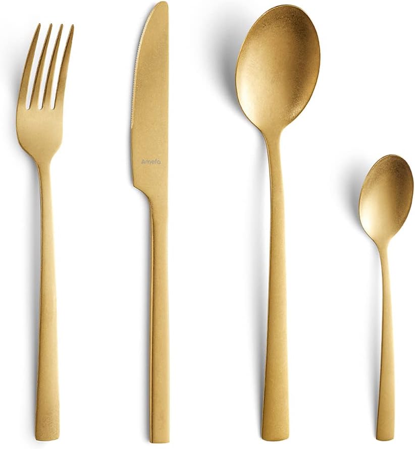 Amefa Besteckset MANILLE 16-teilig | Gold | PVD Beschichtung| Edelstahl rostfrei | Besteck Set für 4