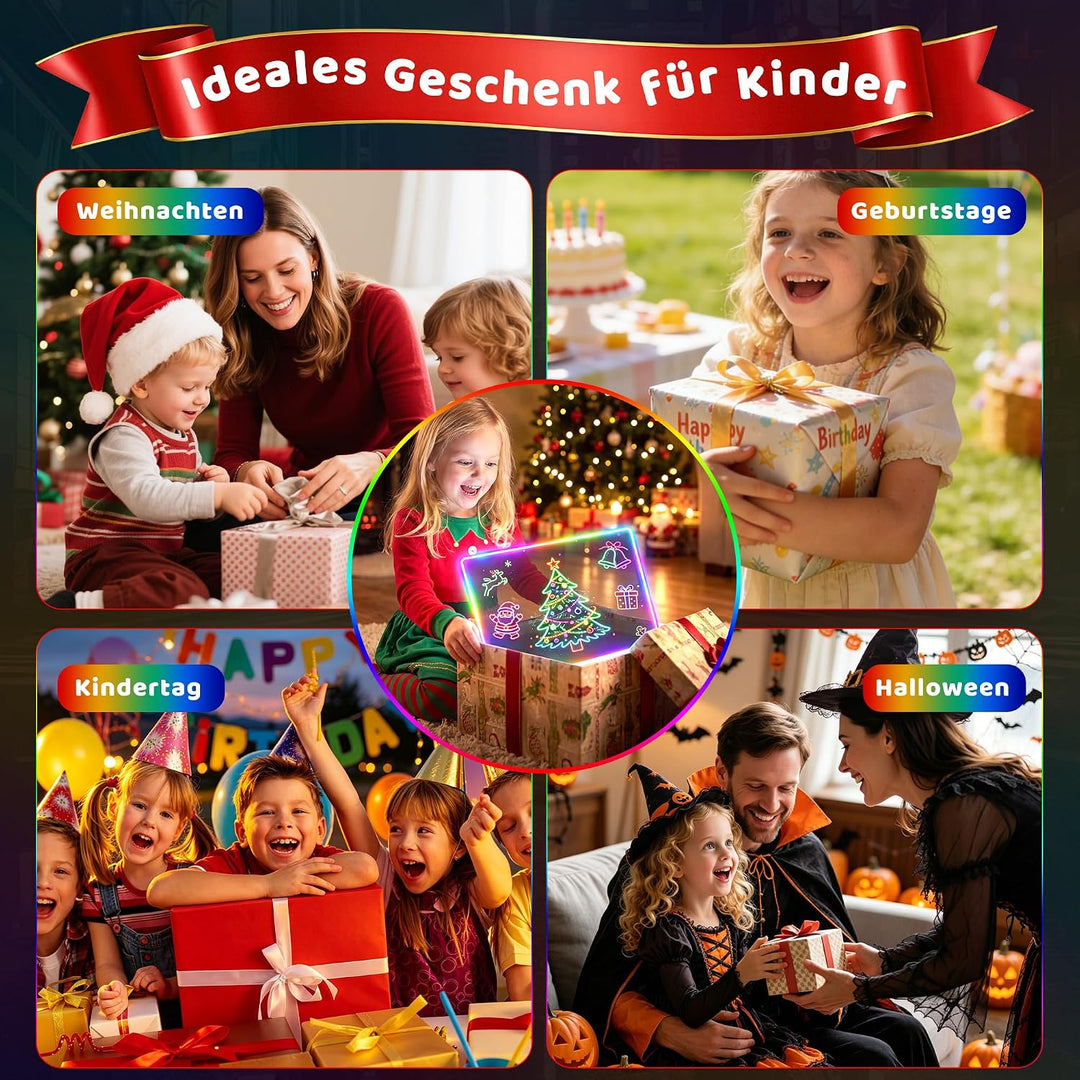 19 Zoll LED Zeichenbrett Kinder Wiederaufladbar mit 7 Farbmodi, Geschenke Mädchen 3 4 5 6 7 8 9 10 J