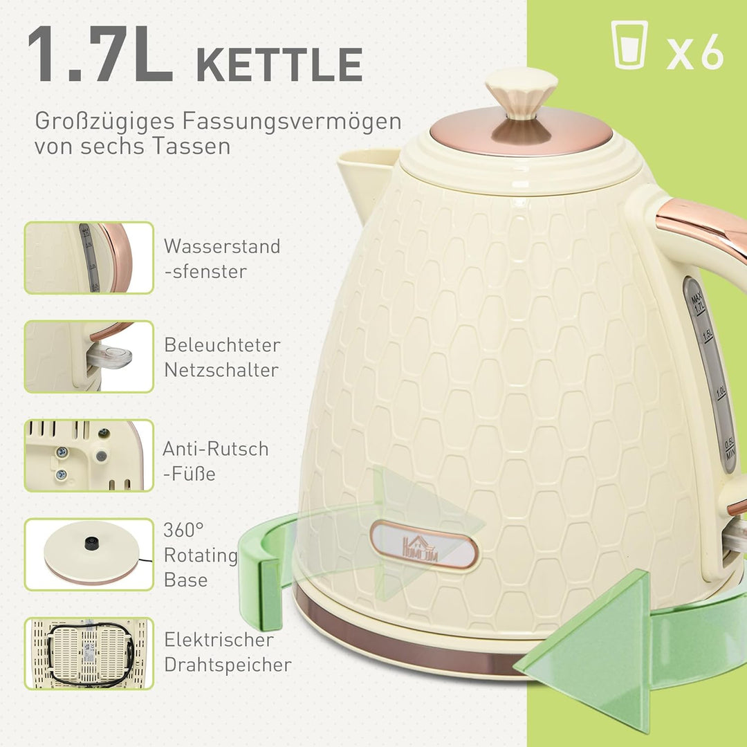 HOMCOM Wasserkocher Toaster Set 1,7L Wasserkocher 4 Toastscheiben Frühstücksset mit 7 Bräunungsstufe