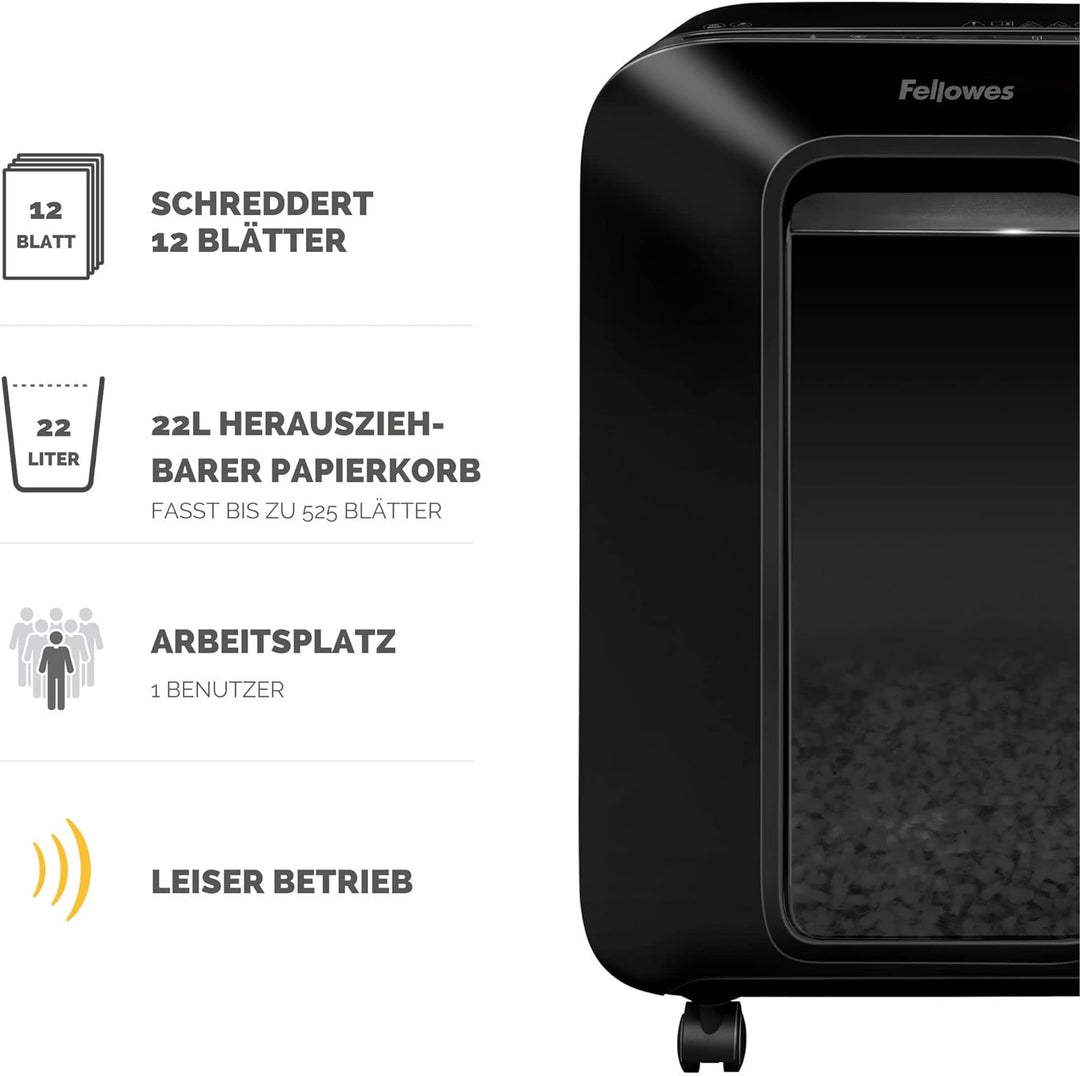 Fellowes Aktenvernichter 12 Blatt High Security (P5), Papierschredder für Büro, Homeoffice, Powershr