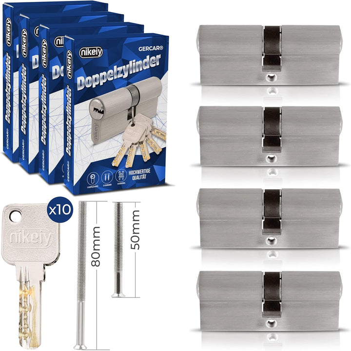 GERCAR Pro 4er Set Profilzylinder gleichschliessend 90mm Schliesszylinder 45/45 Doppelzylinder Zylin
