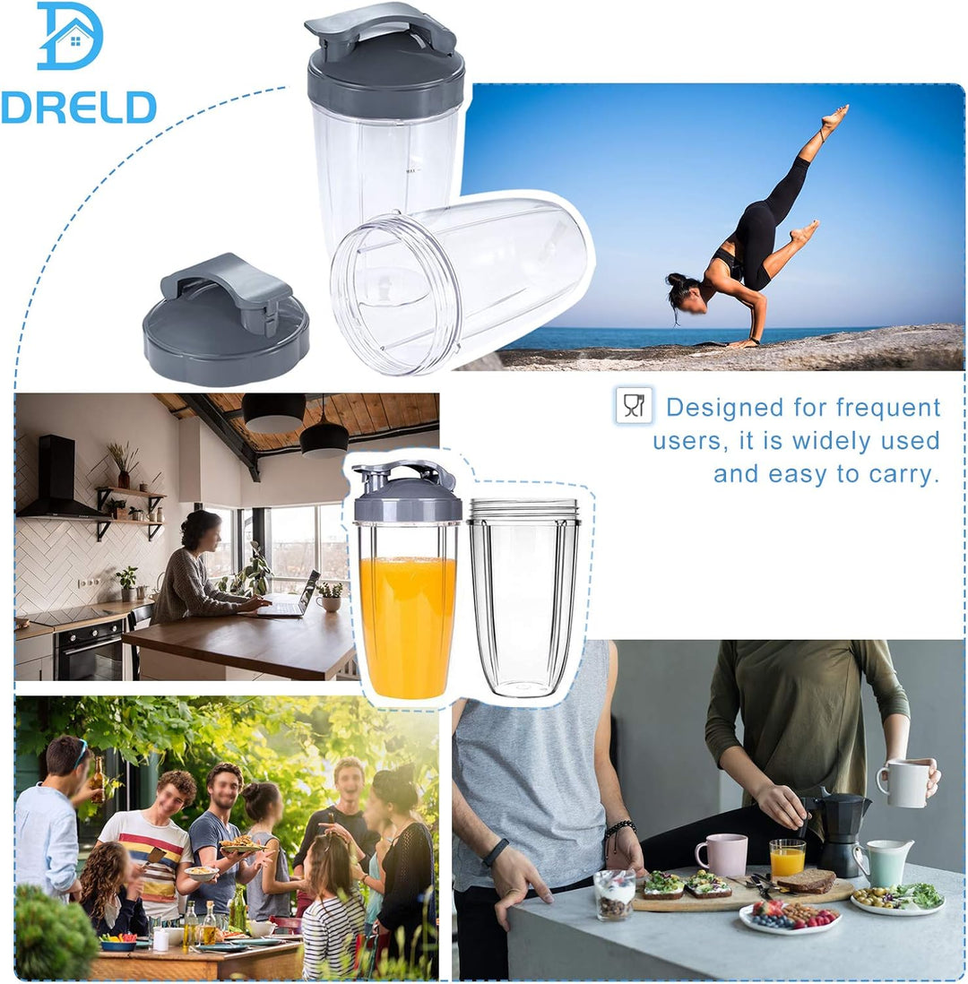 DRELD 2 Set Ersatzbecher 24 OZ für Nutribullet Entsafter mit Flip Top to-Go Deckel, 2 Stück 24 OZ En
