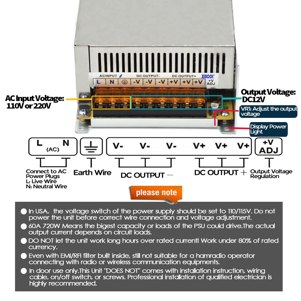 XINCOL AC-DC SMPS AC 110V/220V zu DC 12V 60A 720W LED Schalter Transformer Netzteil für LED-Streifen