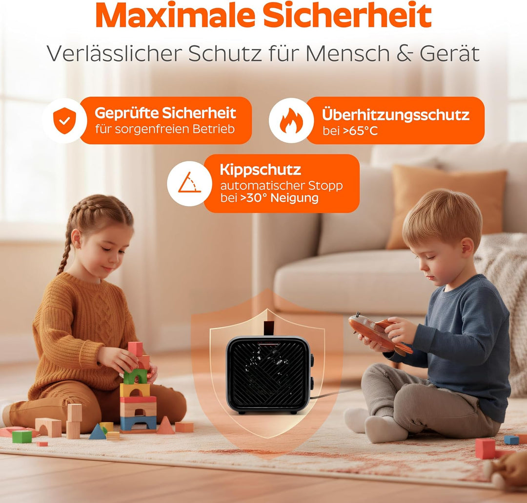 3 in 1 Keramik Elektro Heizlüfter – Elektroheizung klein & leiser Heizungslüfter mit Thermostat (100