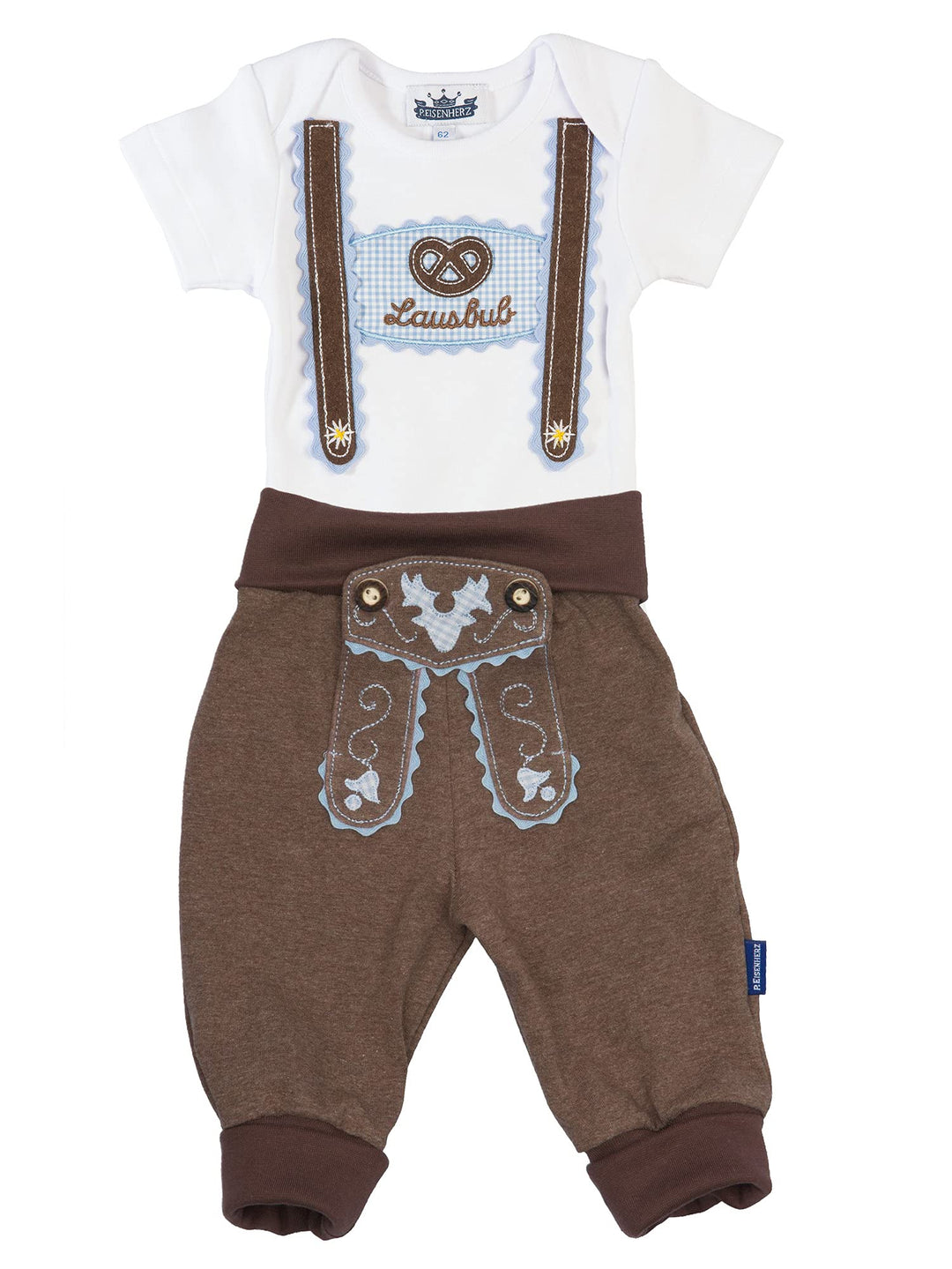 P.Eisenherz Trachten SET für Lausbuben bestehend aus Baby Body mit kurzem Arm und Applikation Hosent