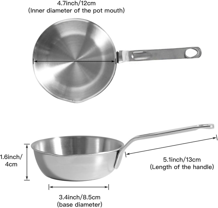 IMEEA Mini Edelstahl Topf mit Ausguss 13cm Butterpfännchen Kasserolle Milchpfännchen Omelettpfanne f