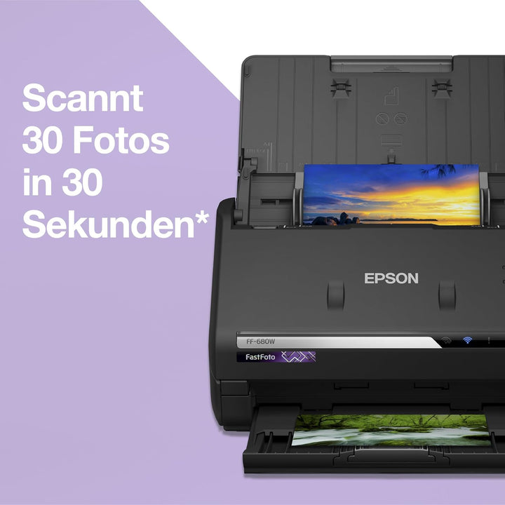 Epson FastFoto FF-680W Scanner (Scannt 10 x 15 Foto in einer Sekunde, bis DIN A4, beidseitiger Scan,