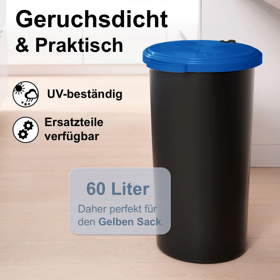KUEFA VL 60l Müllsackständer, Mülleimer, Sammelbehälter mit Scharnierdeckel für den Gelben Sack, Pfa