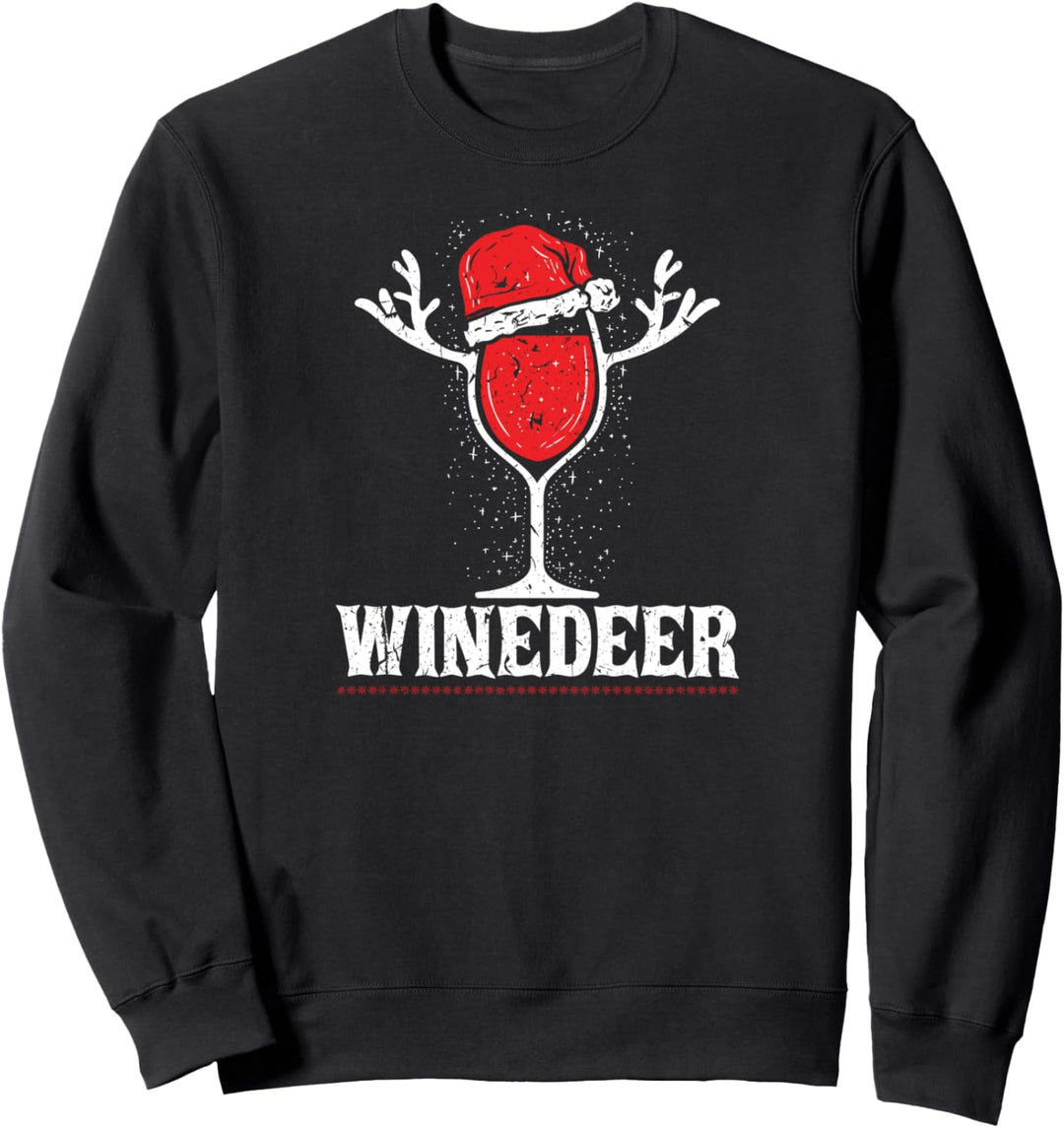 Xmas Wein Weinglas Winedeer Rentier Weihnachts Sweatshirt